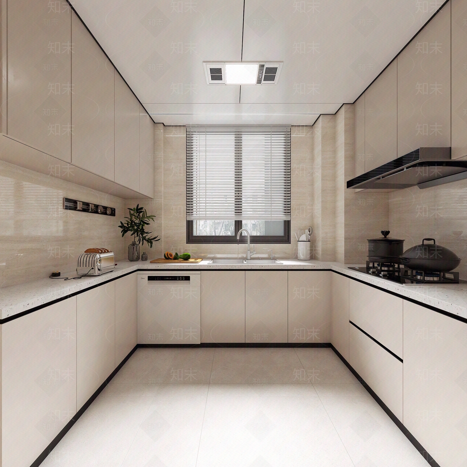 现代奶油风家装厨房内景贴图下载【ID:1161937293】