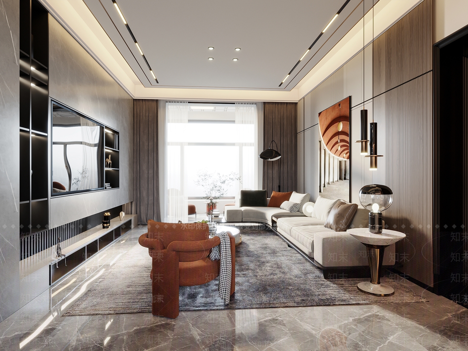 现代暖色客餐厅样板间3D模型下载【ID:1161938818】