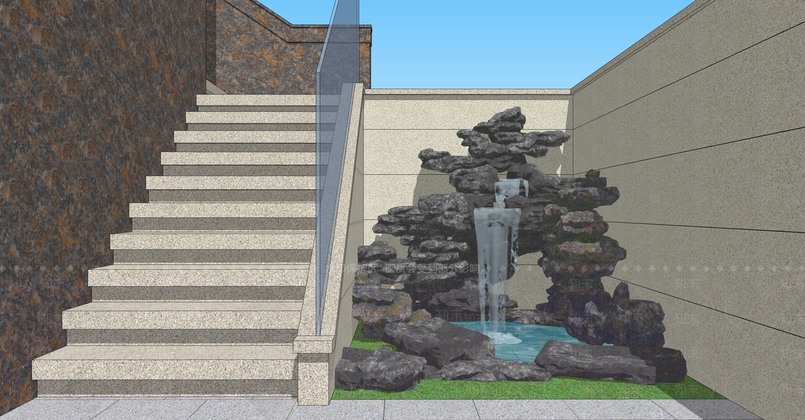 现代英石假山跌水水景SU模型下载【ID:1161942044】