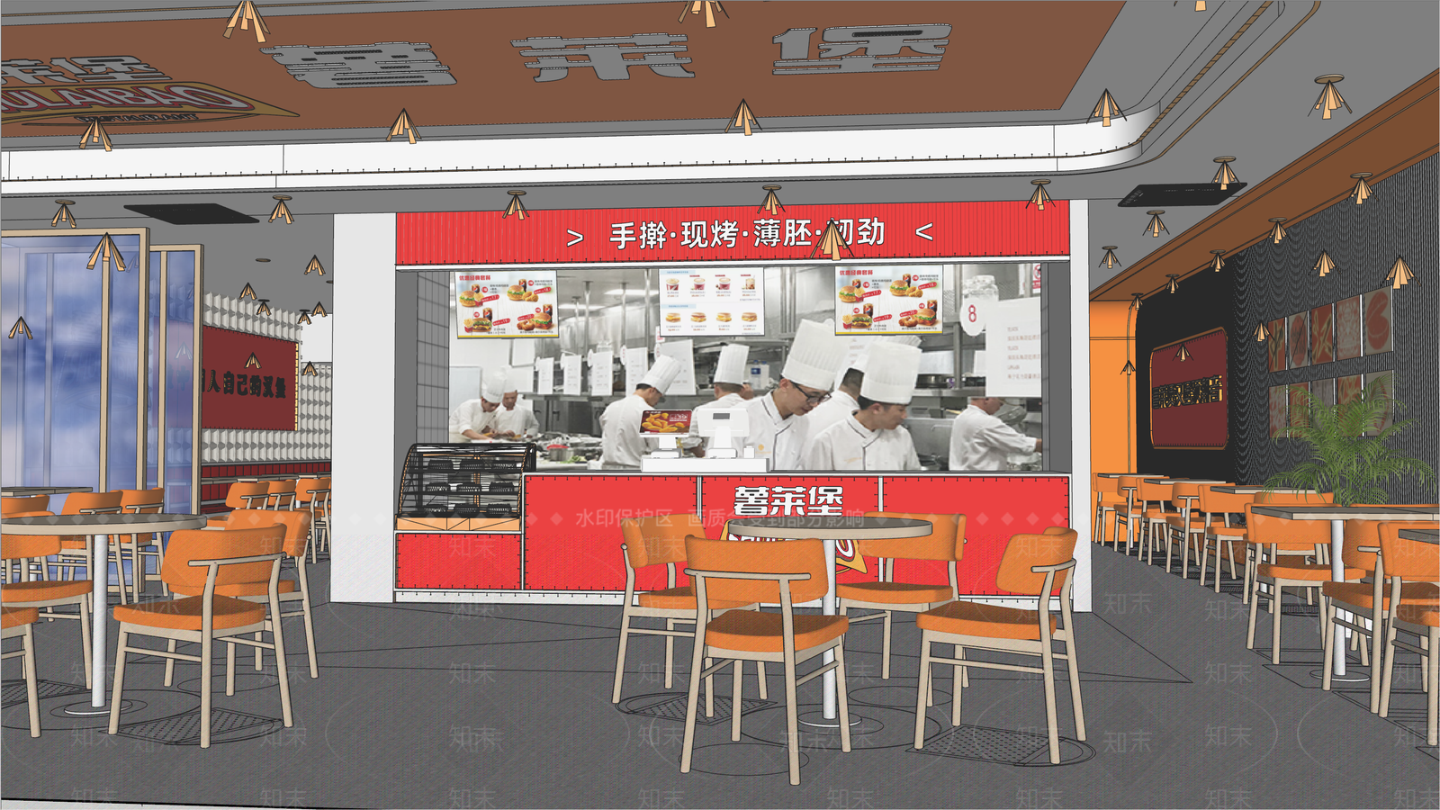 现代汉堡店小吃店SU模型下载【ID:1161943740】