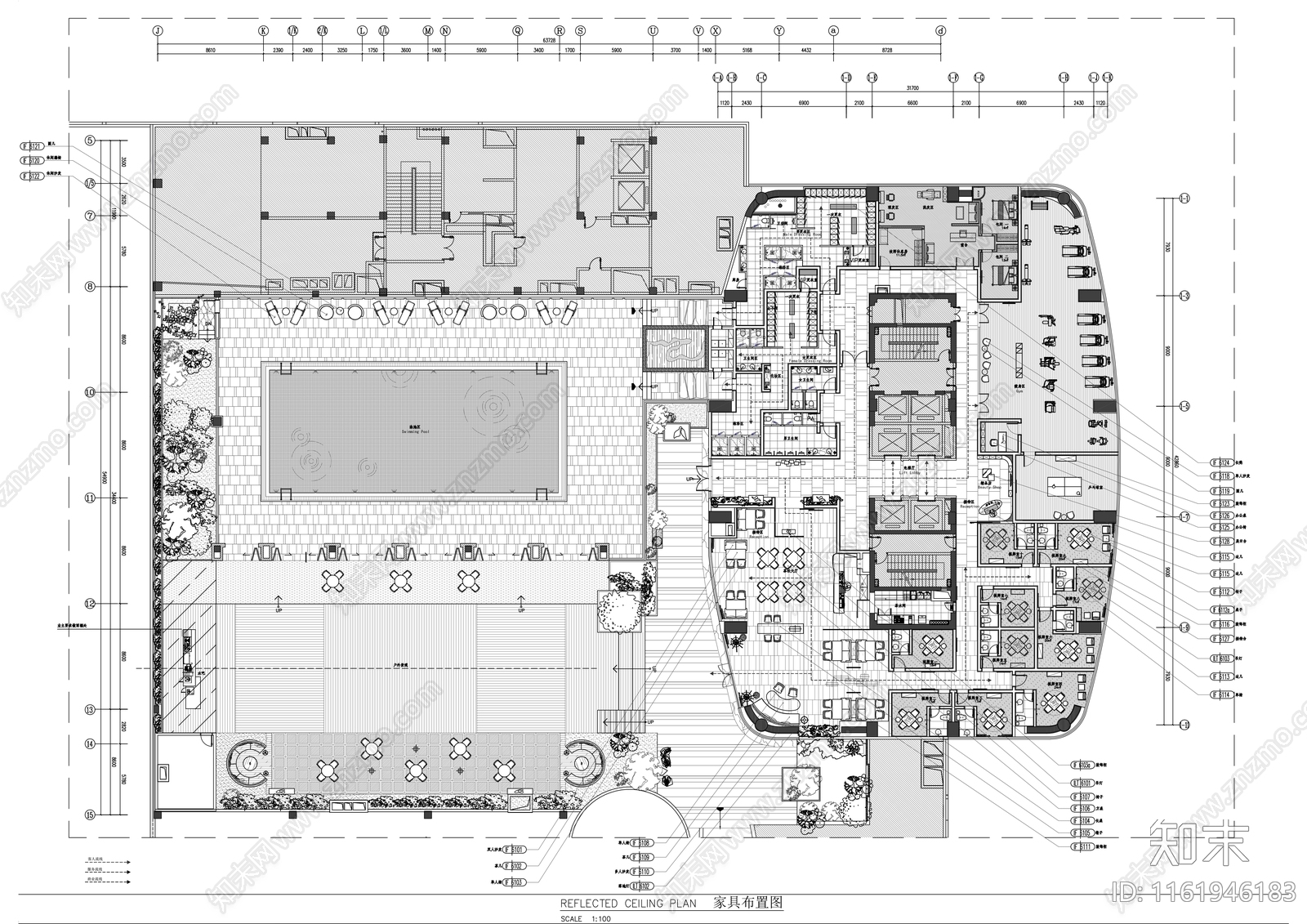 商务酒店休闲娱乐健身房棋牌室茶社露天游泳池室内精装修施工图下载【ID:1161946183】