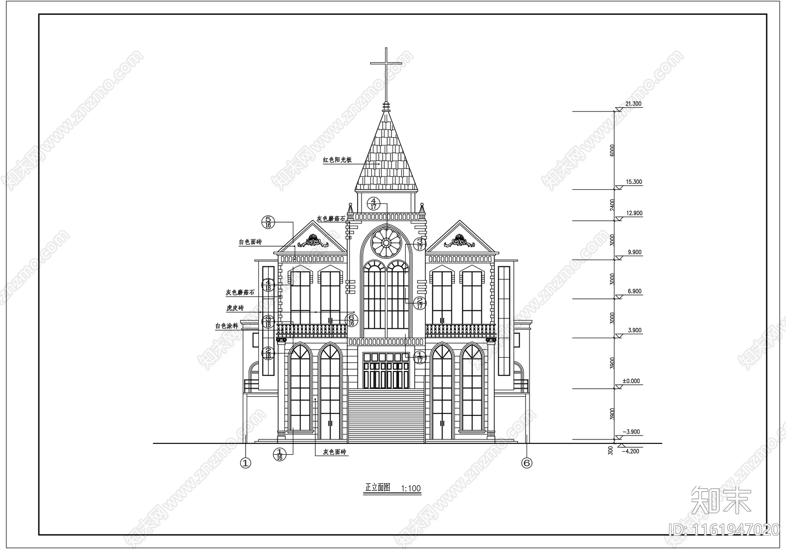 欧式城堡基督教堂教会礼拜堂建筑施工图下载【ID:1161947020】