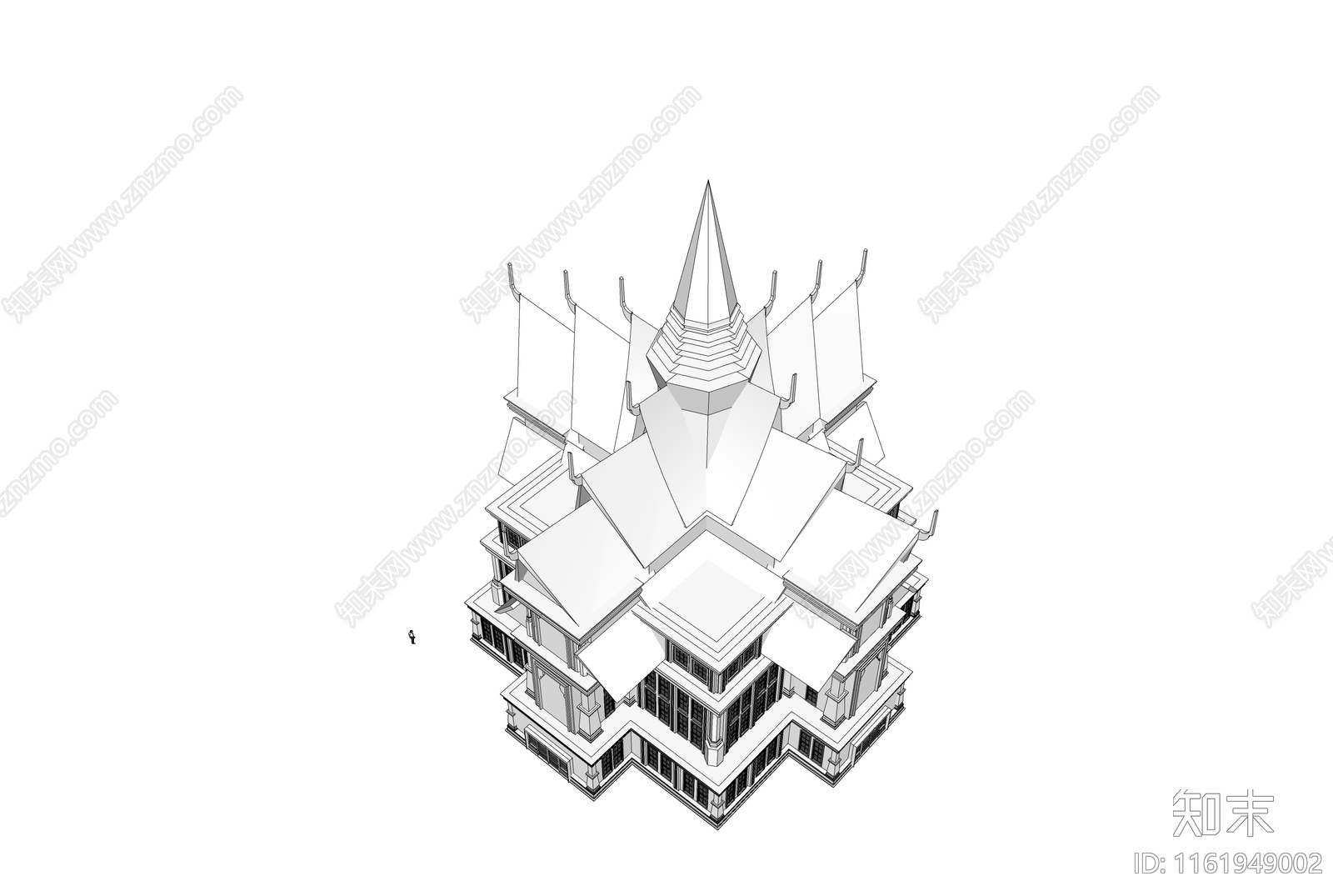 01东南亚高坡顶宗教建筑SU模型下载【ID:1161949002】