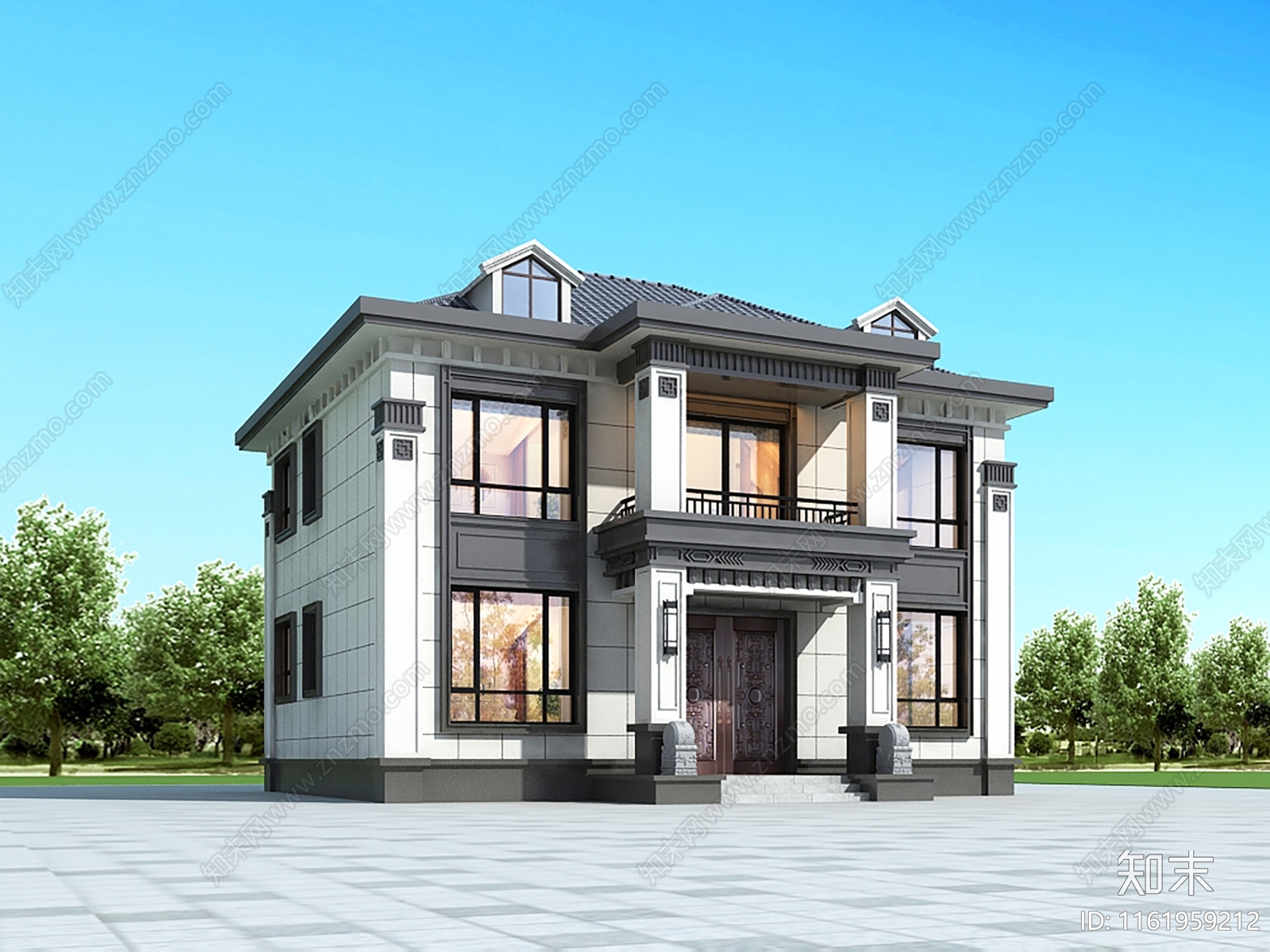 新中式两层独栋别墅建筑施工图下载【ID:1161959212】