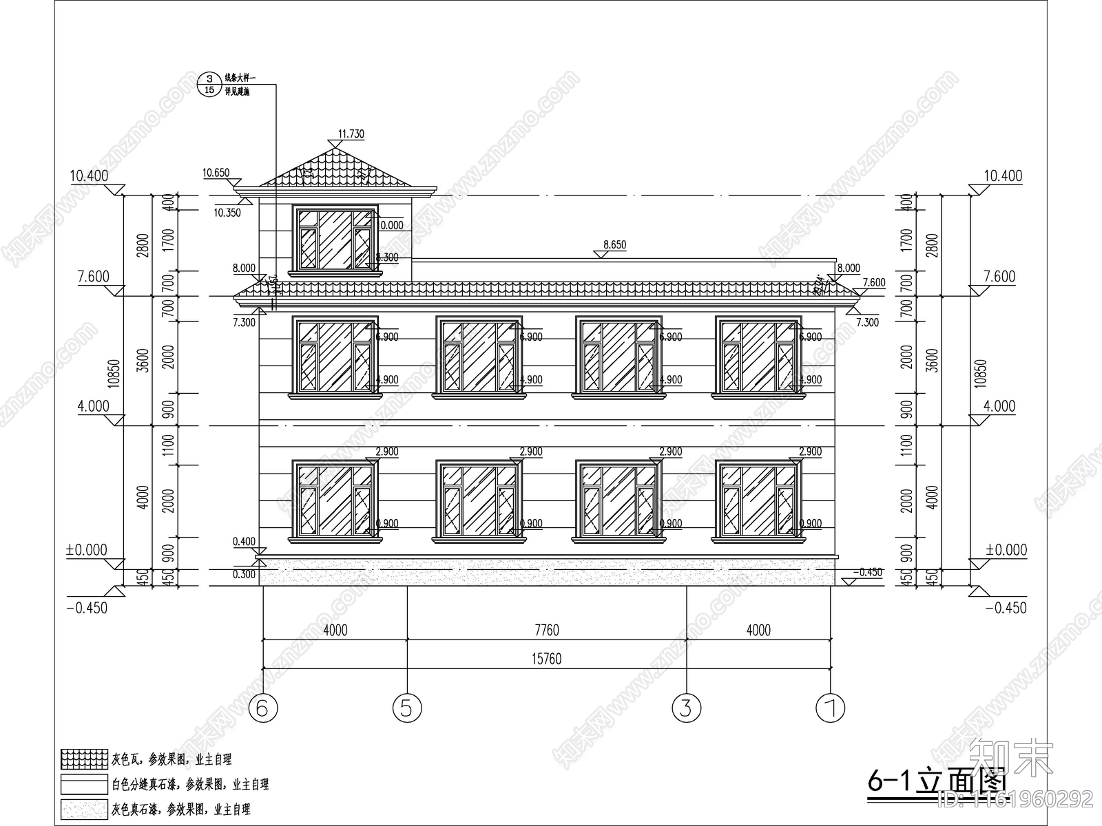 欧式两层独栋别墅建筑cad施工图下载【ID:1161960292】