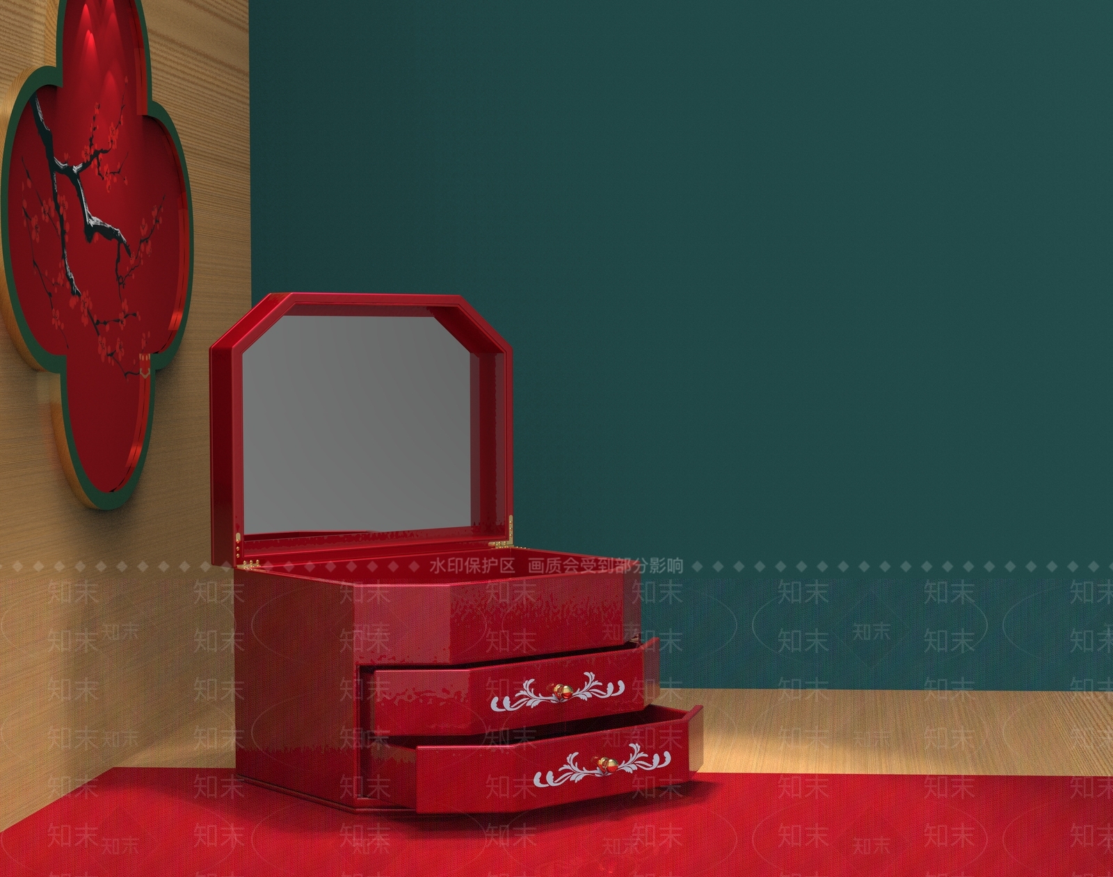 中式婚庆首饰盒3D模型下载【ID:1161961186】