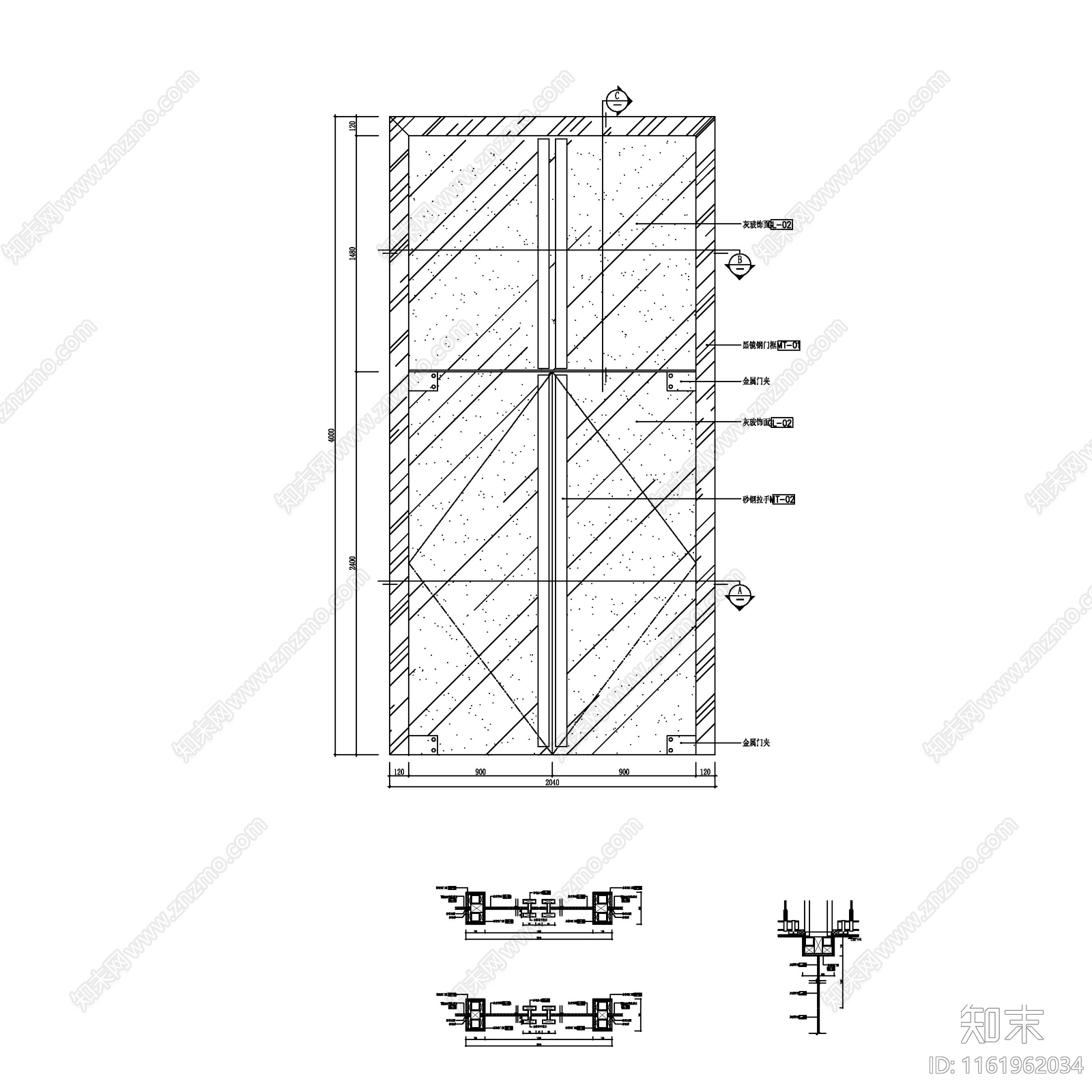 地弹簧玻璃门cad施工图下载【ID:1161962034】