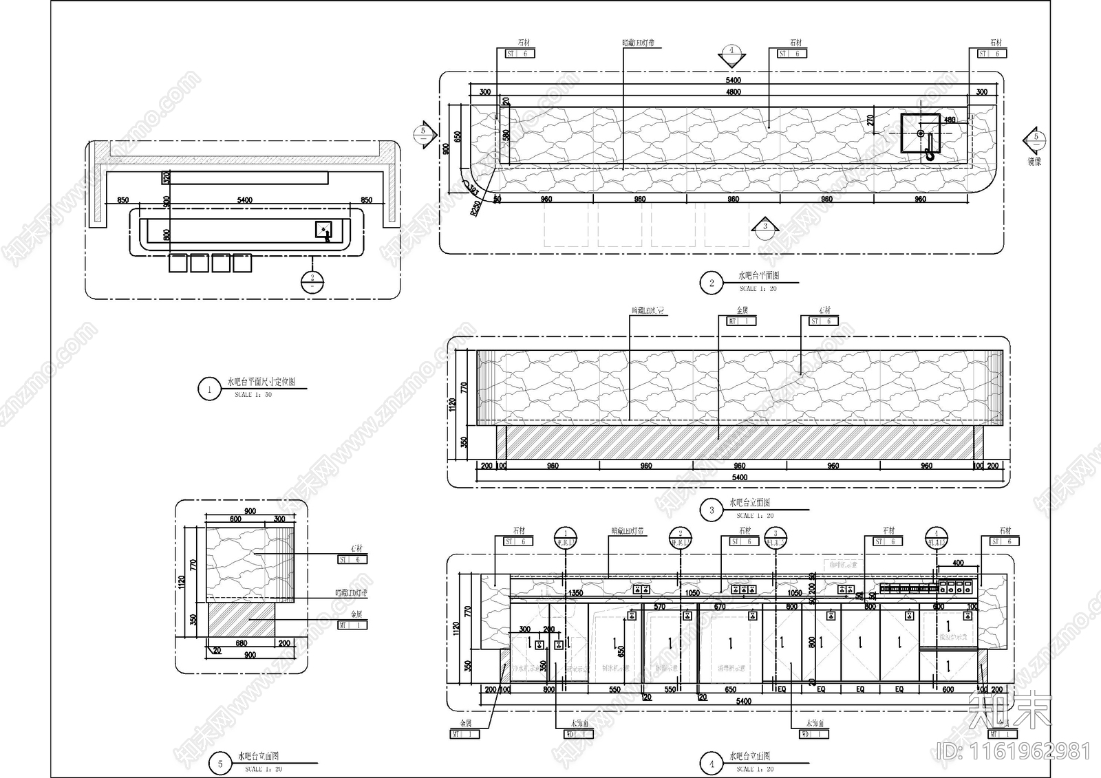 石材水吧台节点大样图cad施工图下载【ID:1161962981】