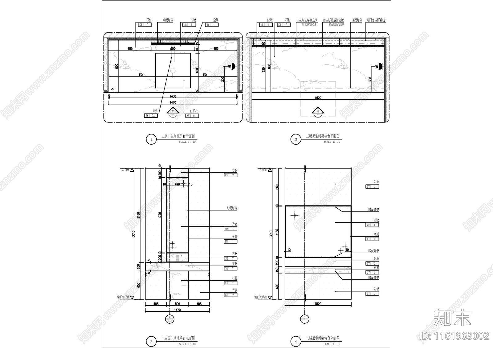 石材台下盆洗手台节点大样图cad施工图下载【ID:1161963002】