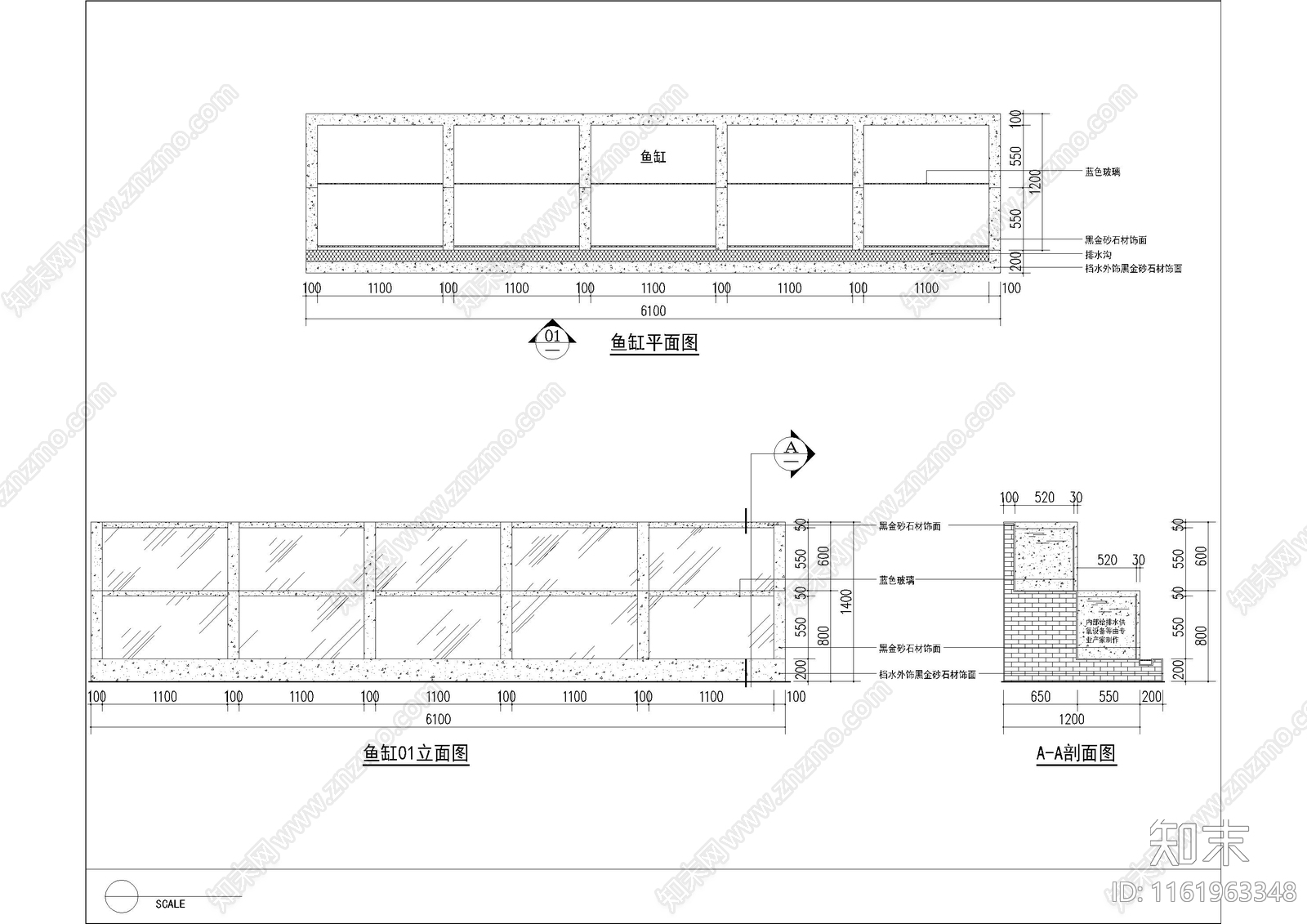 售卖台鱼缸节点大样图cad施工图下载【ID:1161963348】