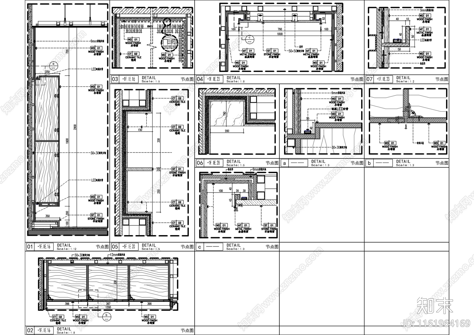 卫生间淋浴隔断及墙身节点大样图cad施工图下载【ID:1161964169】