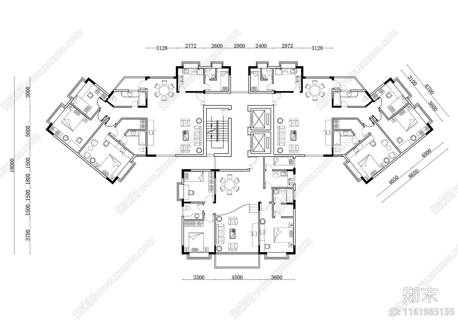 468m²公寓住宅平面设计图纸cad施工图下载【ID:1161965135】