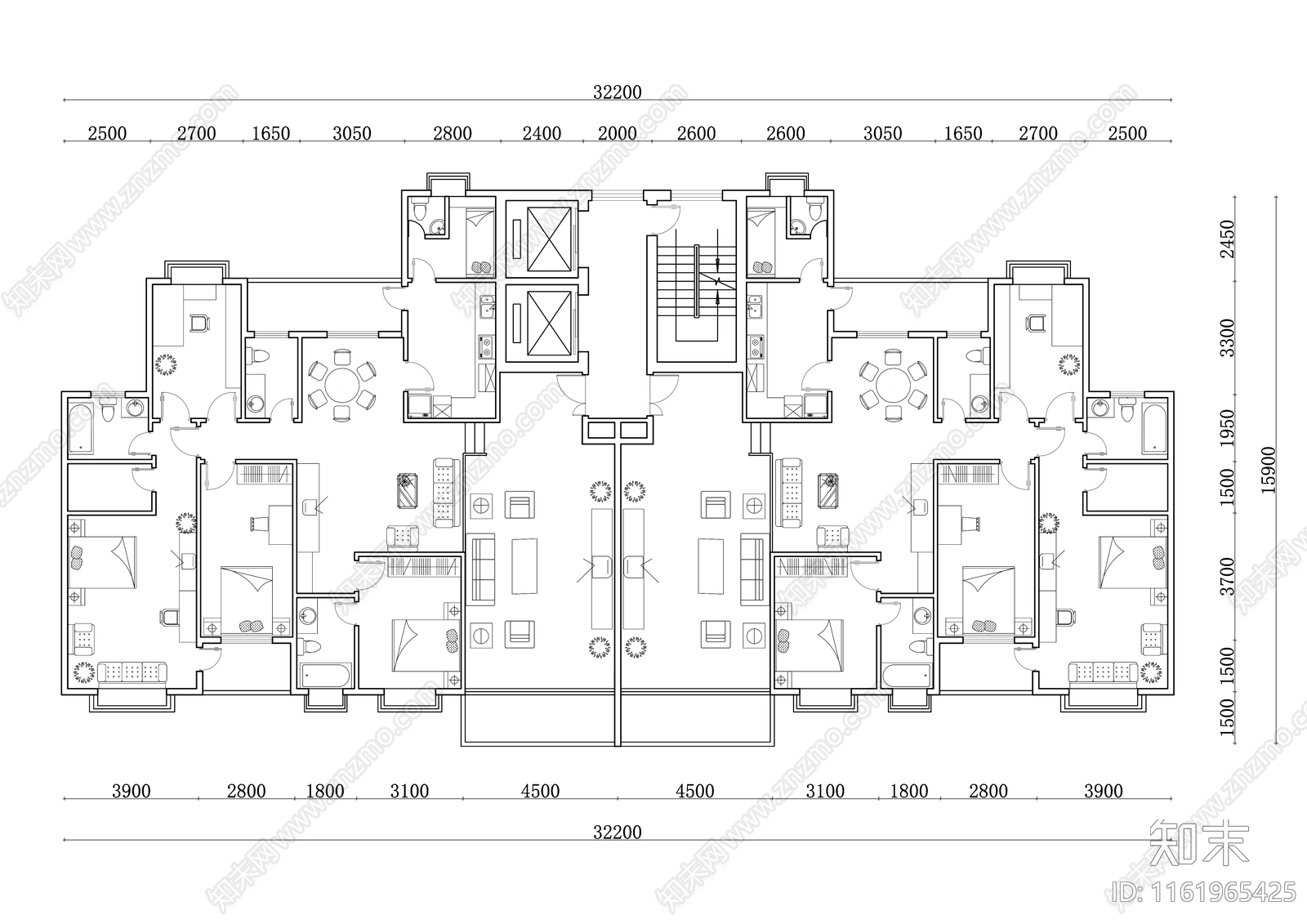 438m²公寓住宅平面设计图纸cad施工图下载【ID:1161965425】