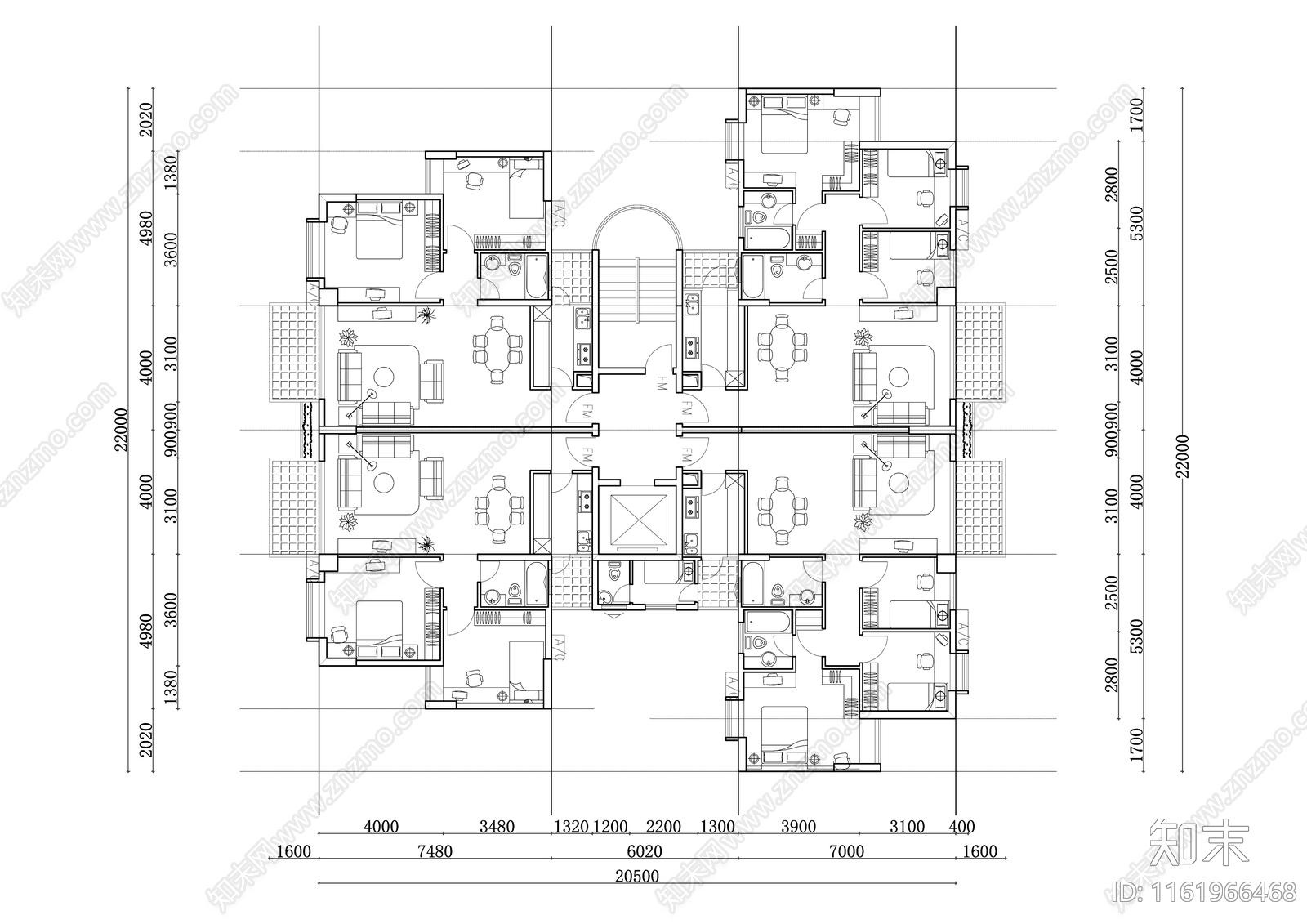 358m²公寓住宅平面设计图纸cad施工图下载【ID:1161966468】