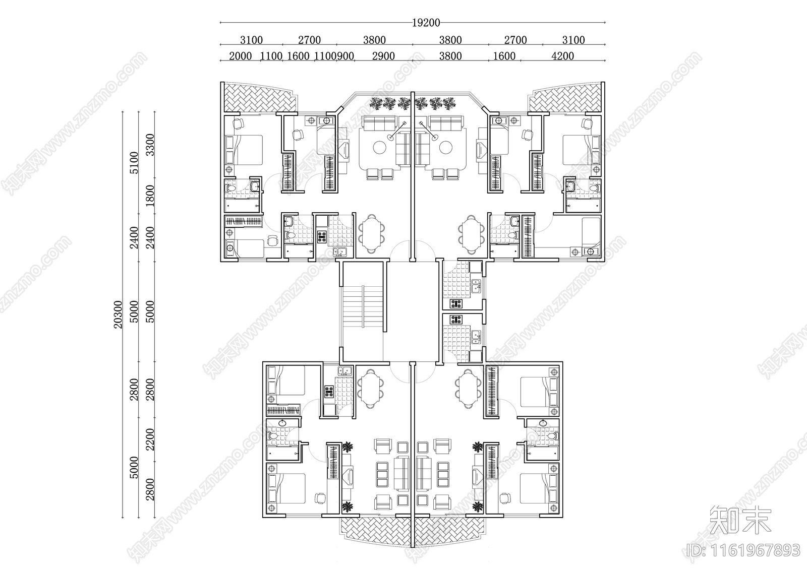 324m²公寓住宅平面设计图纸cad施工图下载【ID:1161967893】