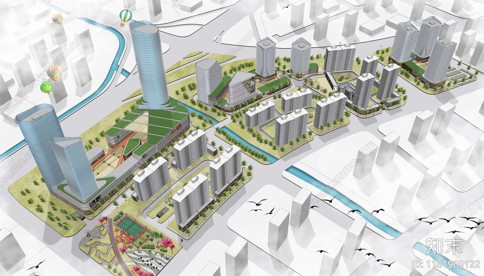 现代化商业建筑群SU模型下载【ID:1161969122】