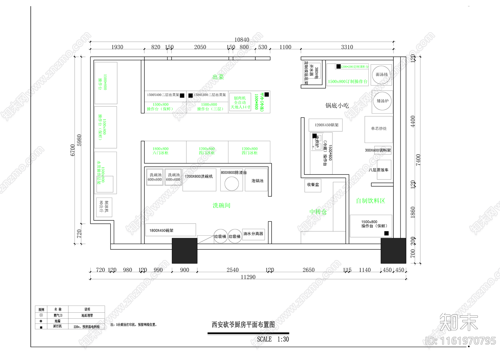 火锅店厨房布局平面图施工图下载【ID:1161970795】