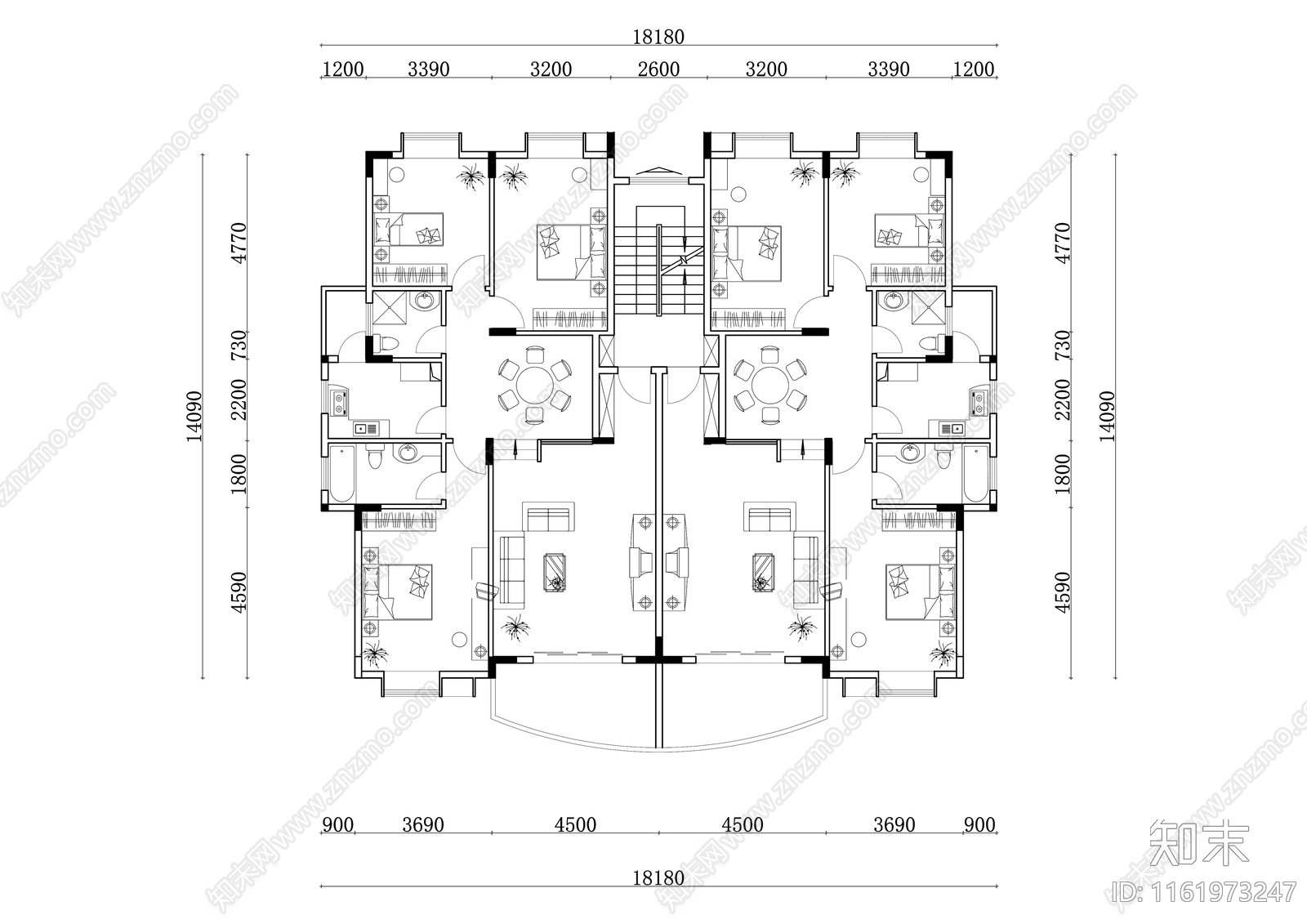 275m²公寓住宅平面设计图纸cad施工图下载【ID:1161973247】