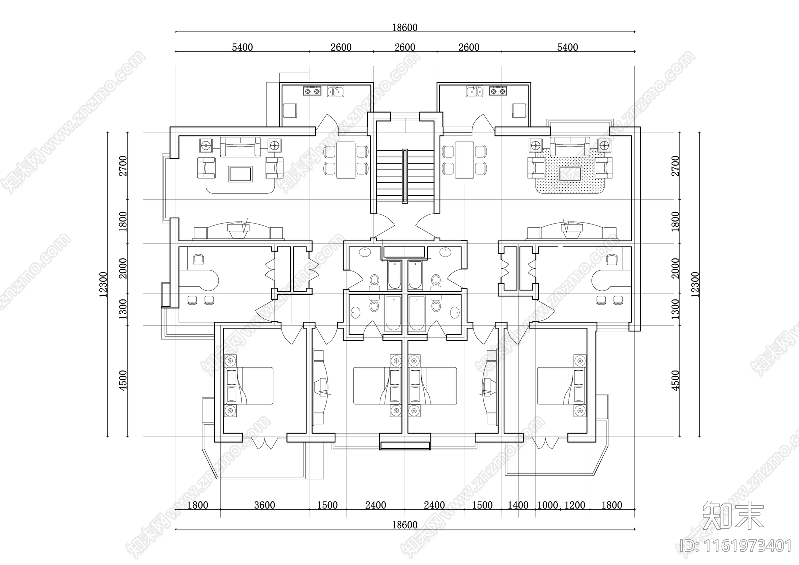 264m²公寓住宅平面设计图纸cad施工图下载【ID:1161973401】