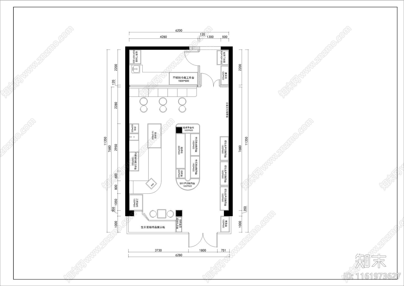 烘焙店装修图施工图下载【ID:1161973627】