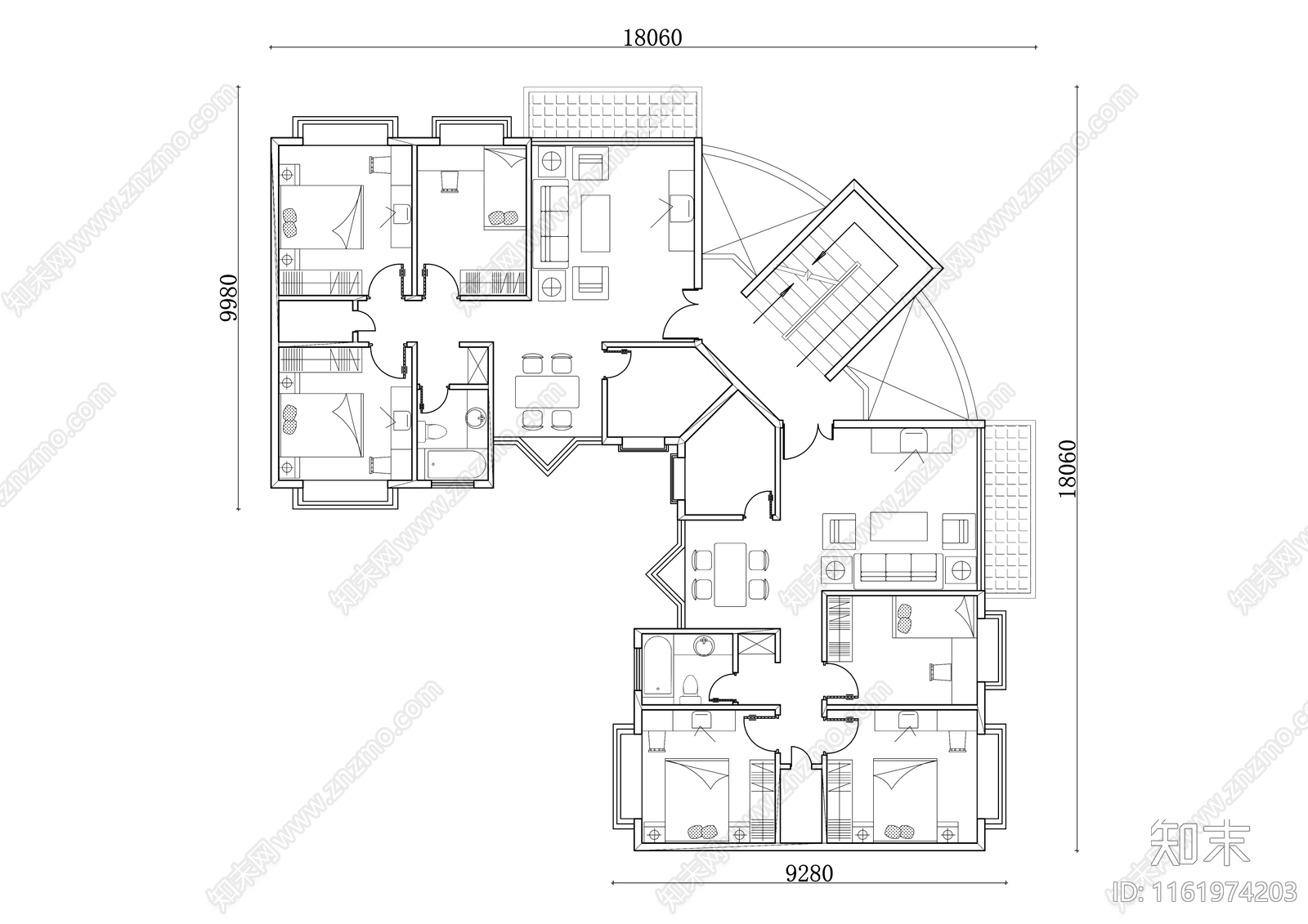 225m²公寓住宅平面设计图纸cad施工图下载【ID:1161974203】