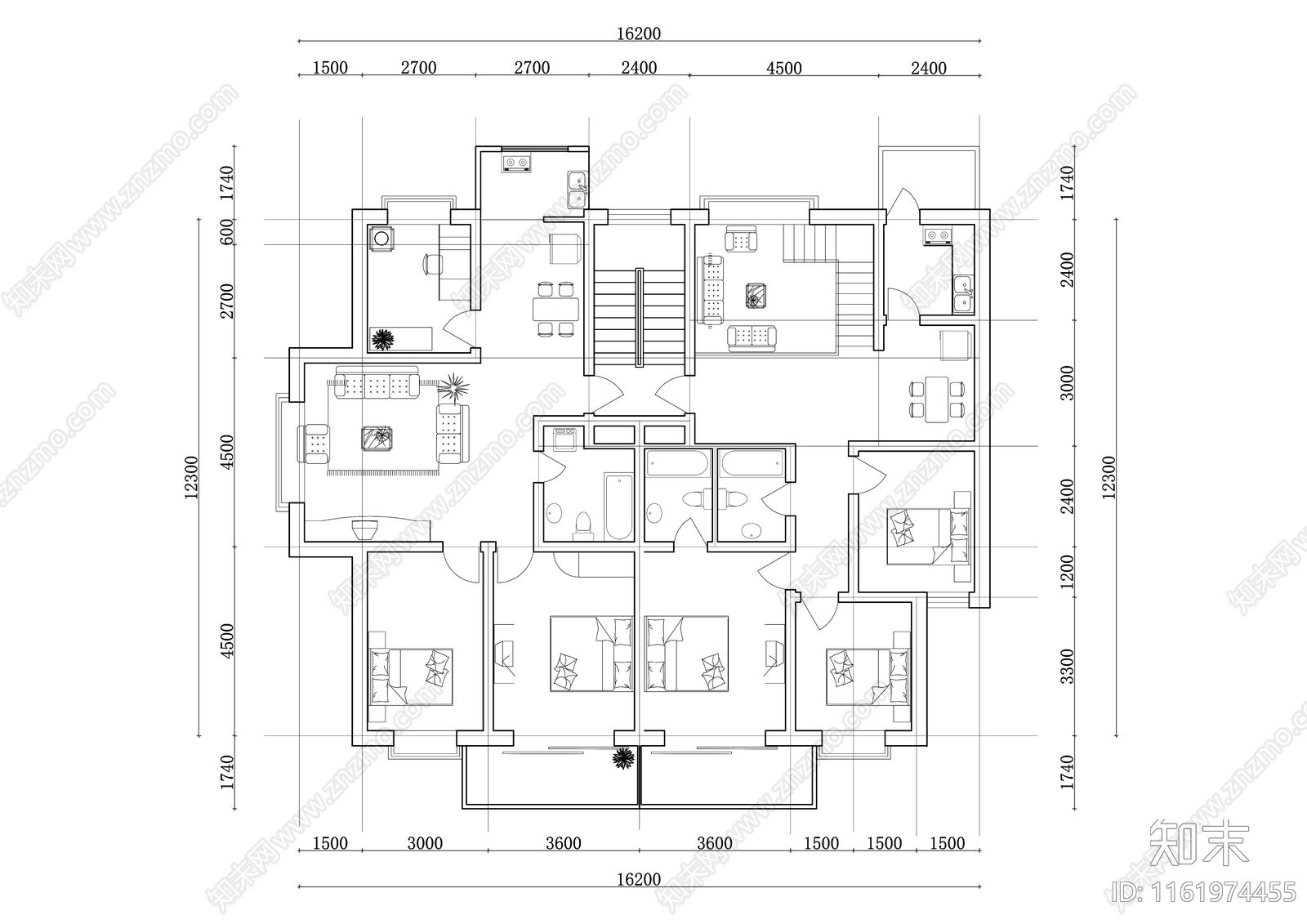 224m²公寓住宅平面设计图纸cad施工图下载【ID:1161974455】