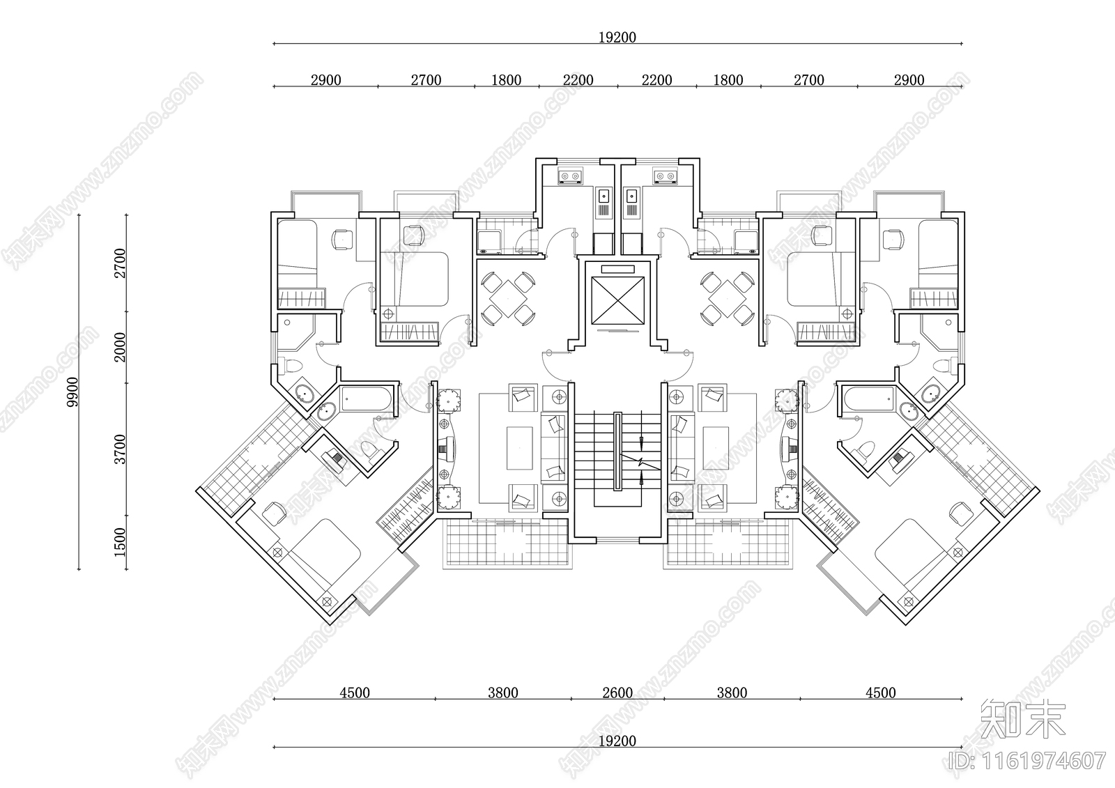 223m²公寓住宅平面设计图纸cad施工图下载【ID:1161974607】