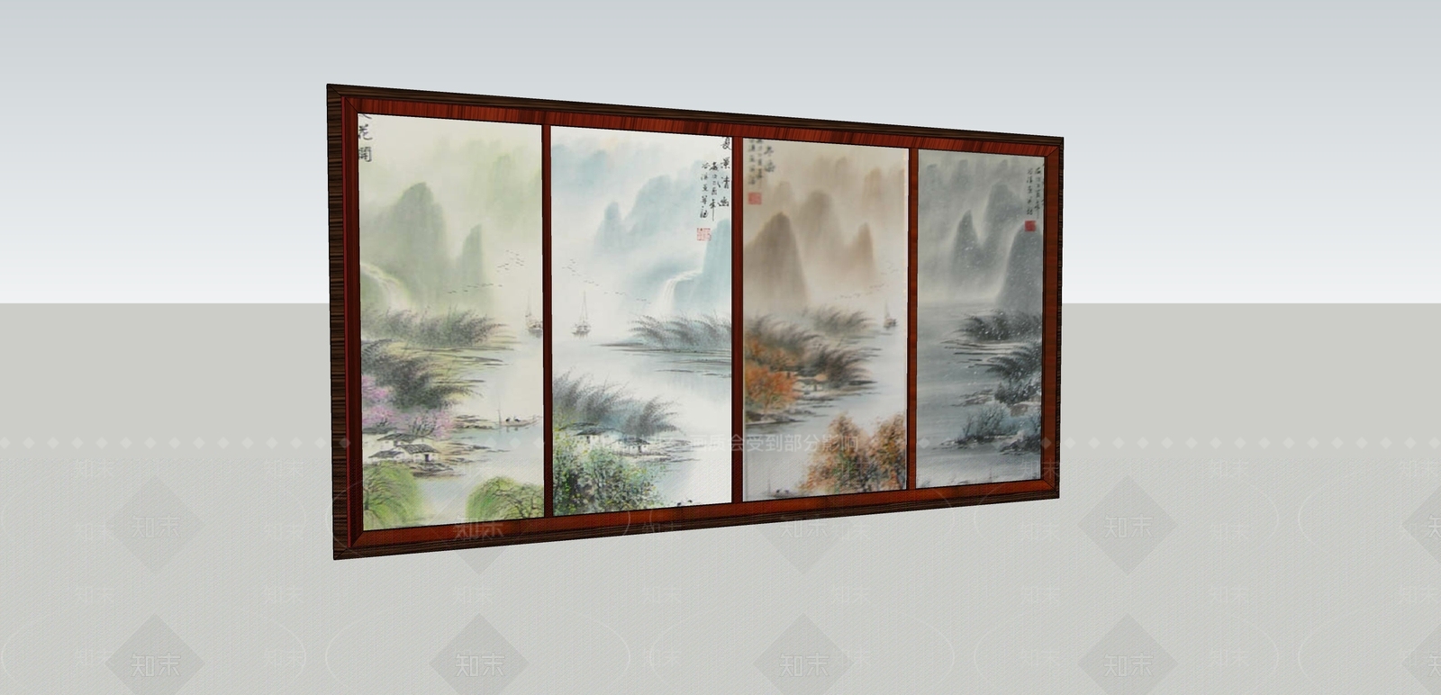 中式山水屏风隔断SU模型下载【ID:1161974702】