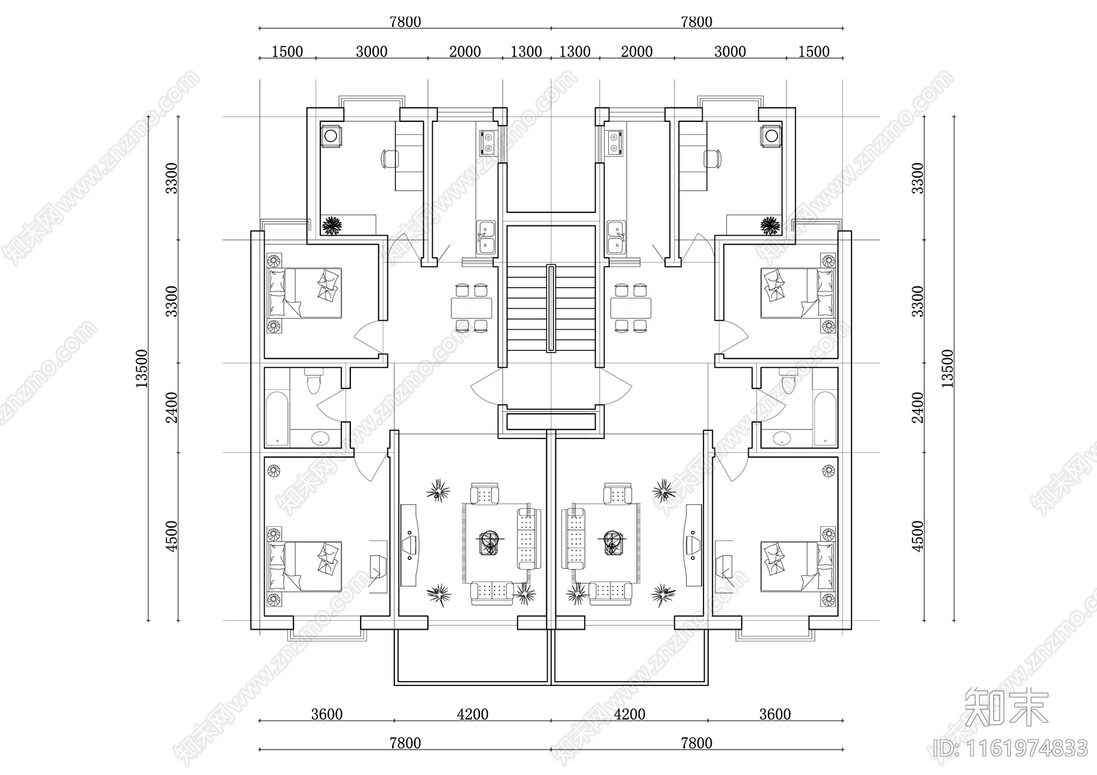 217m²公寓住宅平面设计图纸cad施工图下载【ID:1161974833】