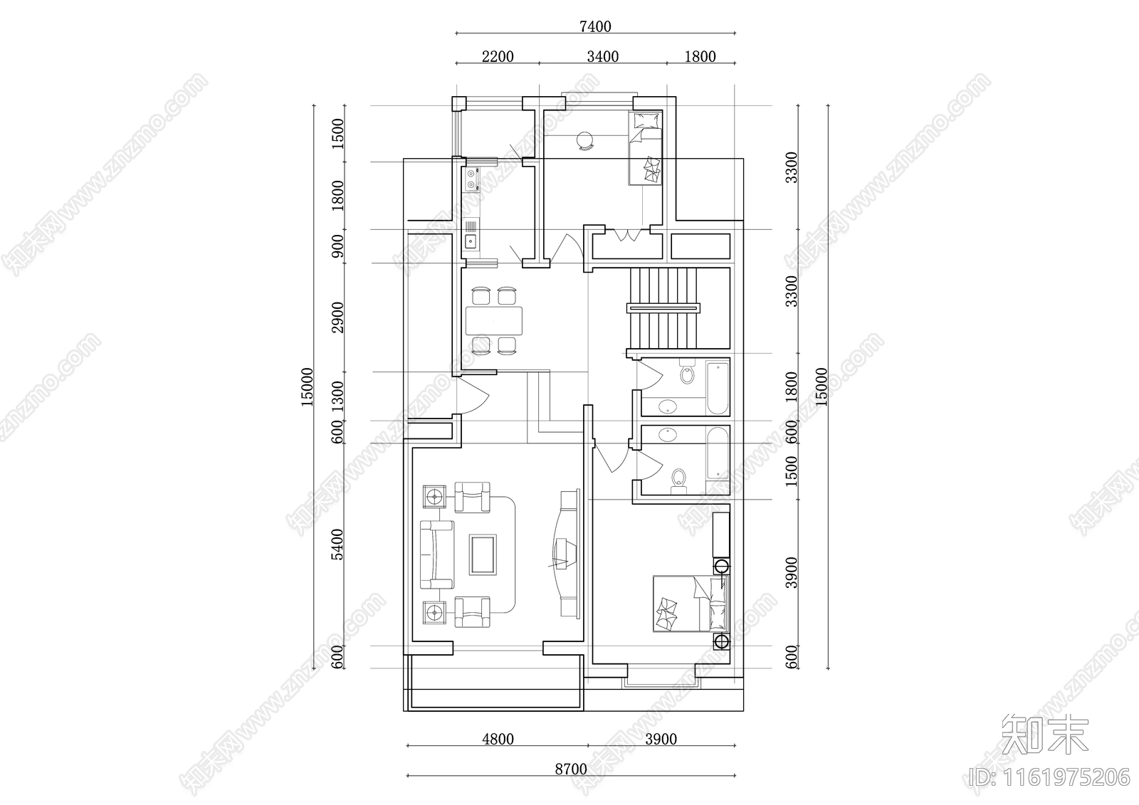 133m²公寓住宅平面设计图纸cad施工图下载【ID:1161975206】