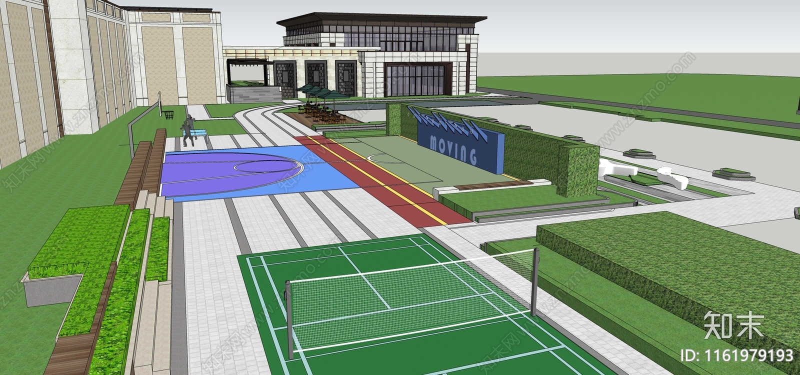 现代小区广场景观SU模型下载【ID:1161979193】