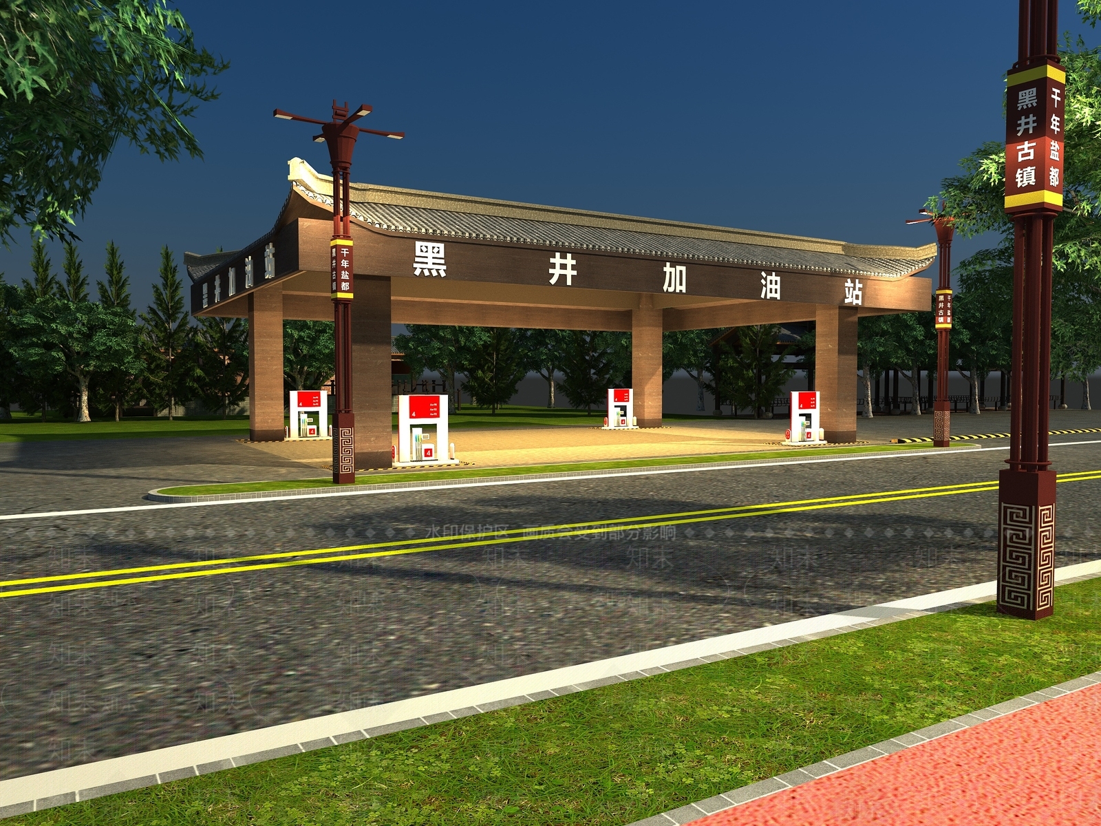 新中式加油站3D模型下载【ID:1161981563】