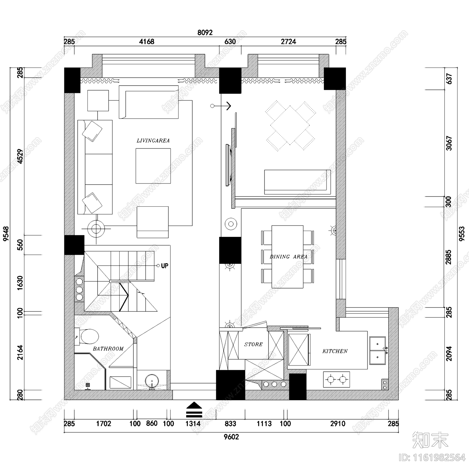 现代简约上田小区小户型复式跃层室内家装cad施工图下载【ID:1161982564】