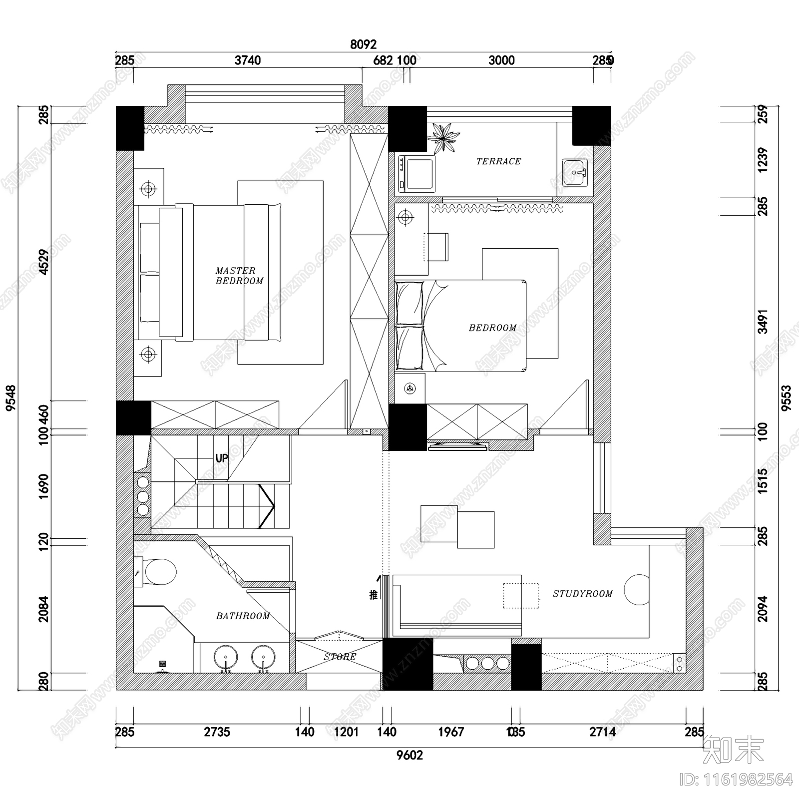 现代简约上田小区小户型复式跃层室内家装cad施工图下载【ID:1161982564】