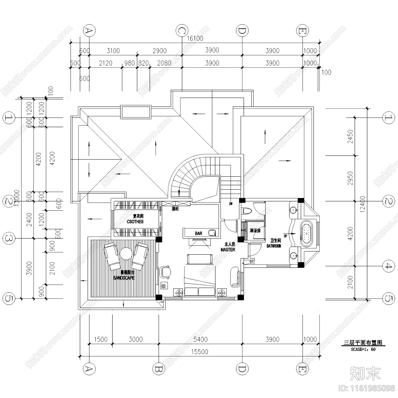 居住主题三层别墅V3C型506室内家装CA施工图下载【ID:1161985098】