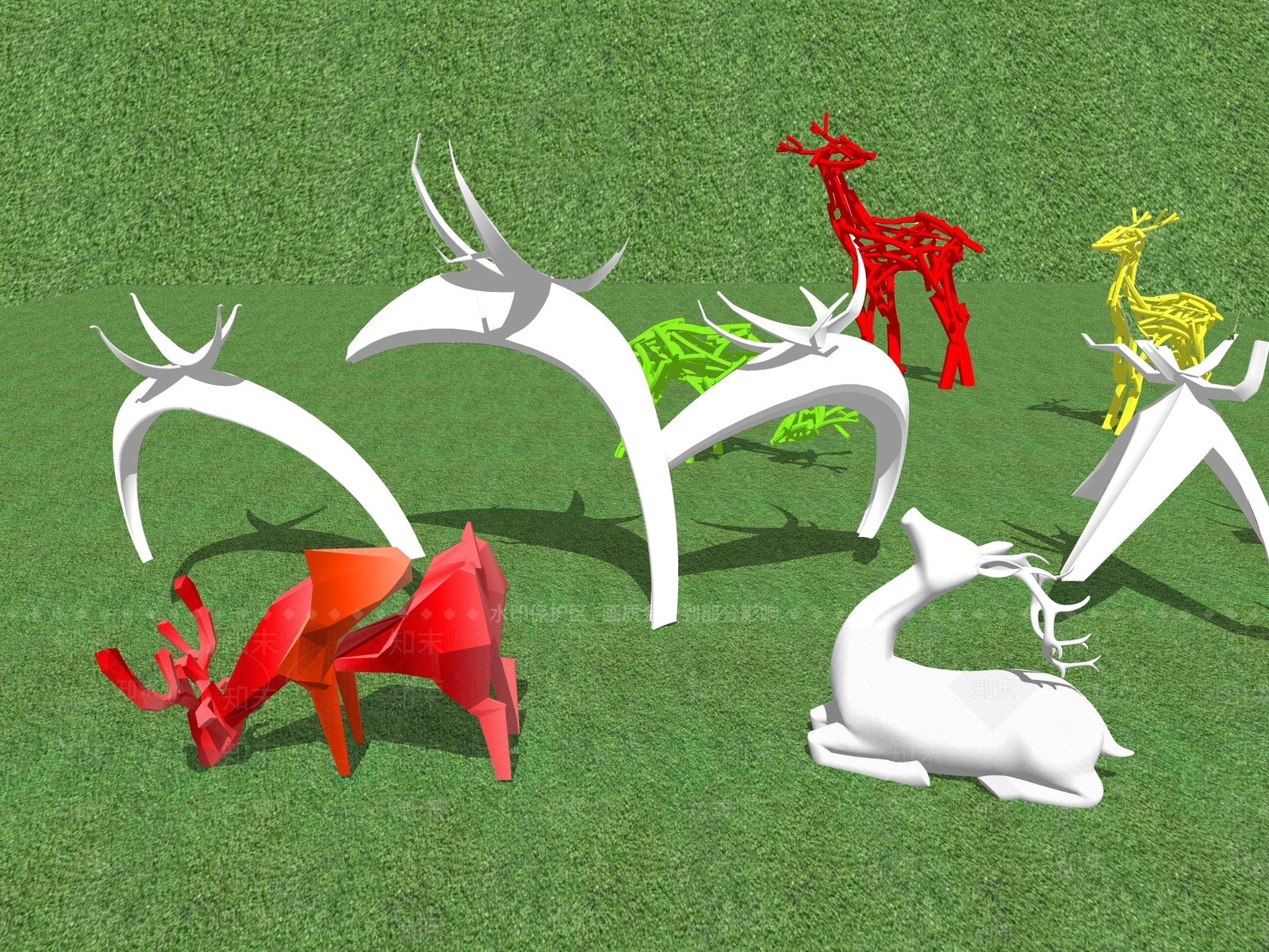 麋鹿雕塑SU模型下载【ID:1161986080】