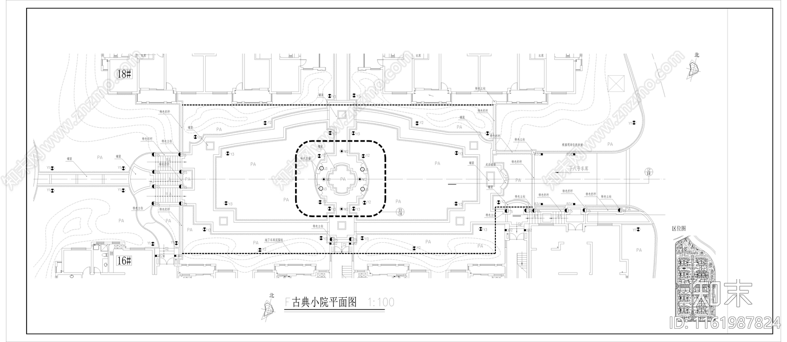 小区楼间距景观平面图cad施工图下载【ID:1161987824】