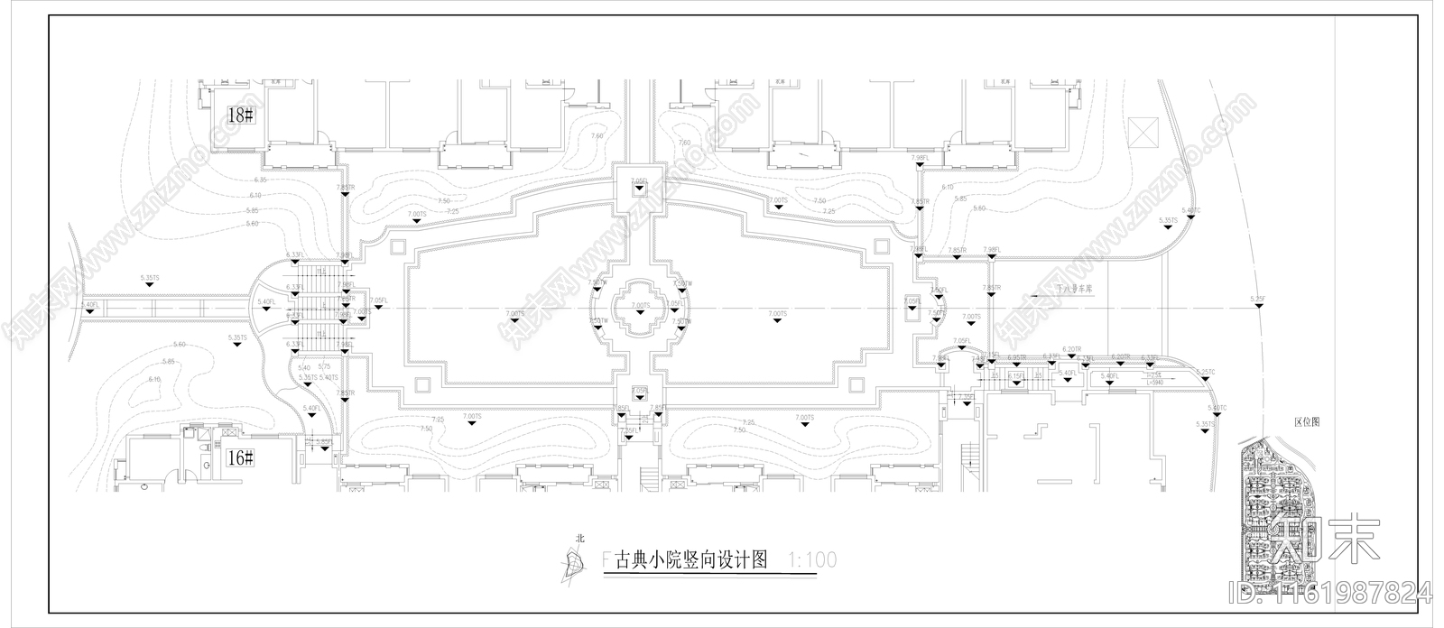 小区楼间距景观平面图cad施工图下载【ID:1161987824】