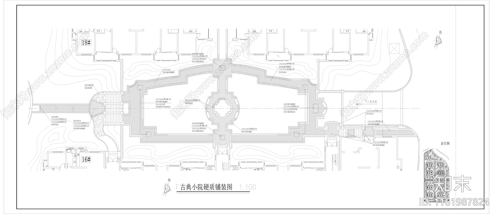 小区楼间距景观平面图cad施工图下载【ID:1161987824】