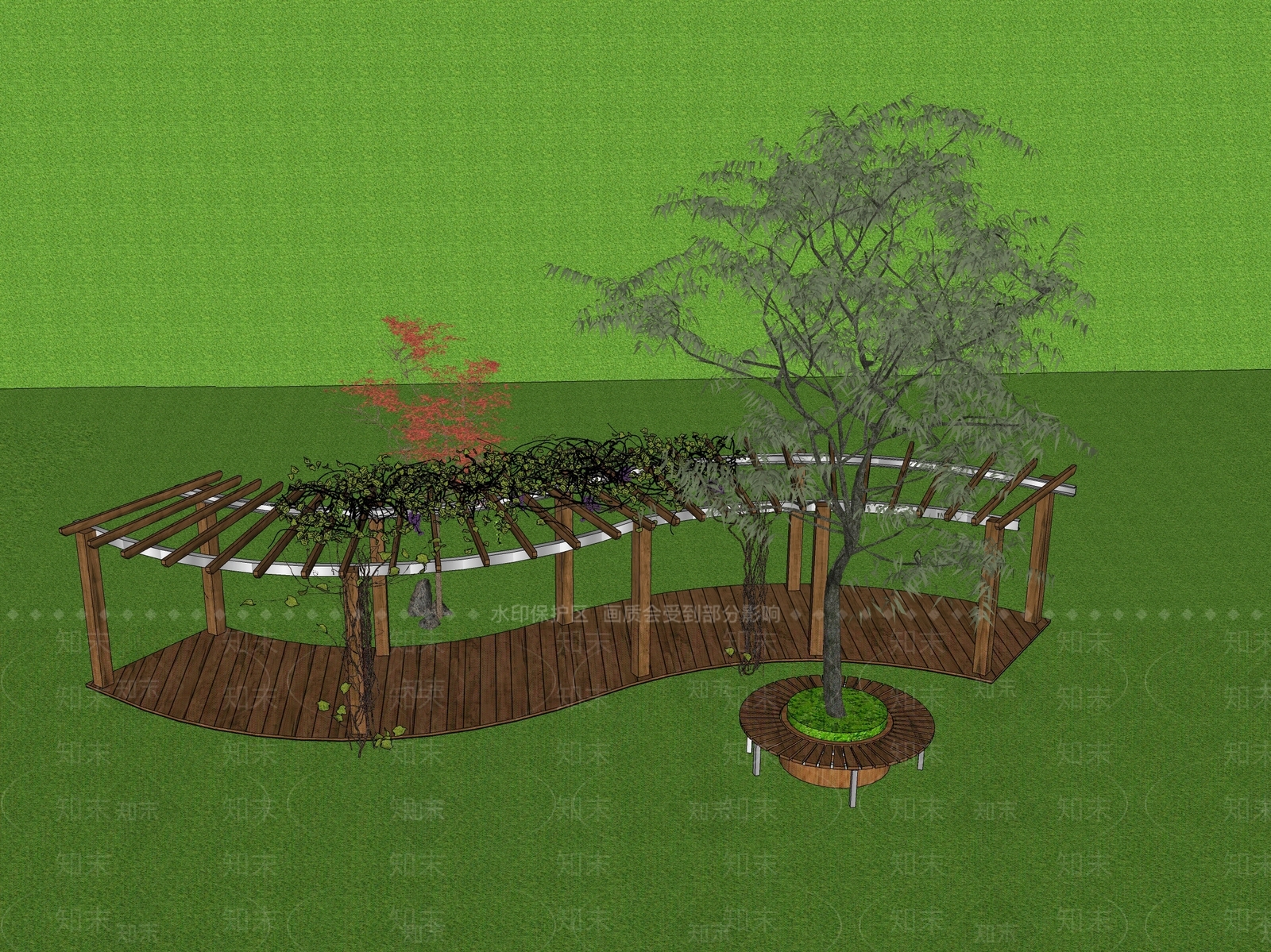 中式弧形廊架SU模型下载【ID:1161987795】