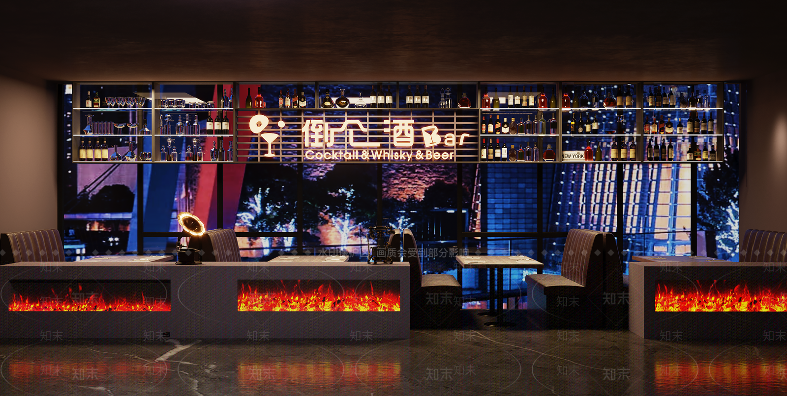 酒馆酒吧卡座壁炉酒柜3D模型下载【ID:1161996956】