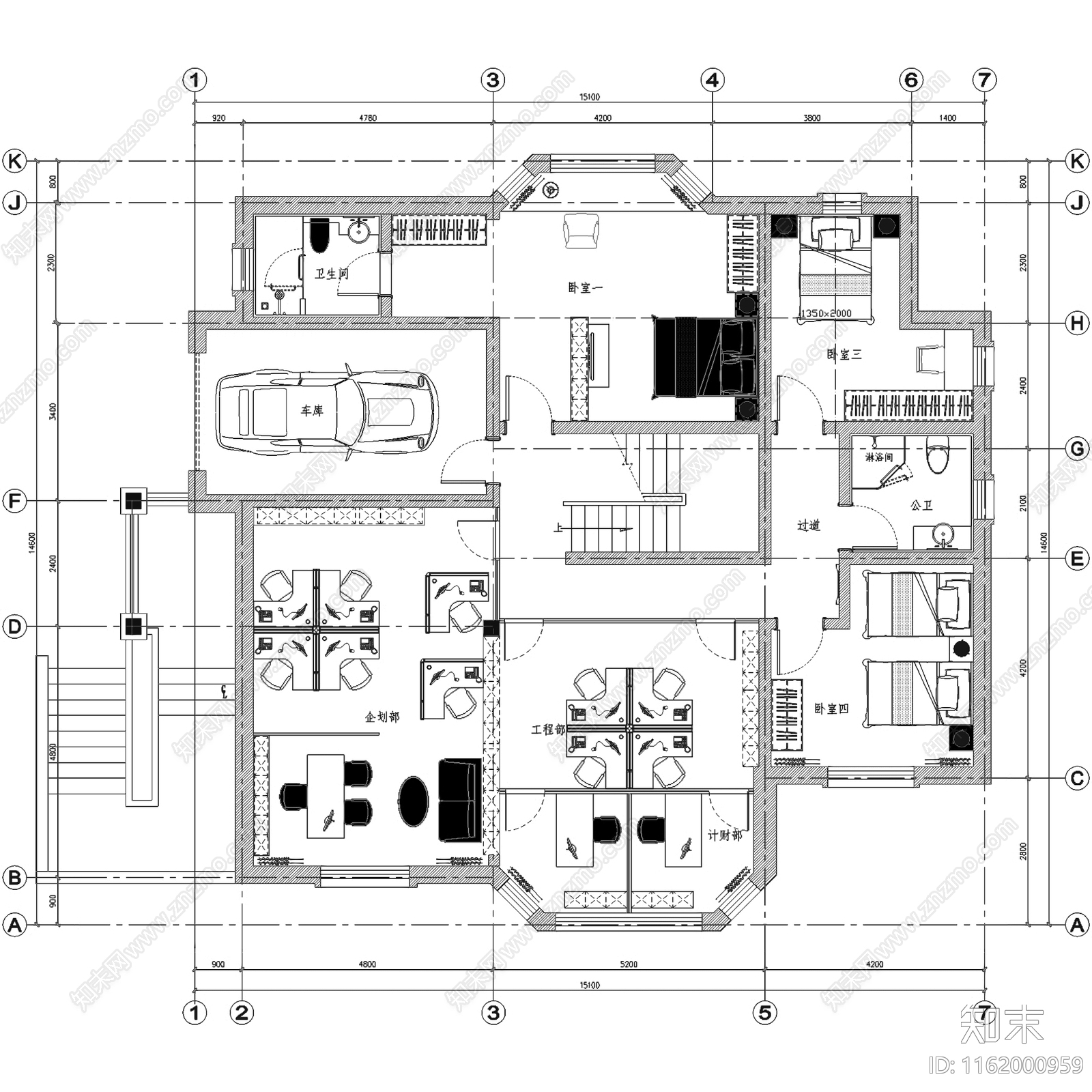 现代简约池州二层别墅职住一体办公住宅室内家装cad施工图下载【ID:1162000959】