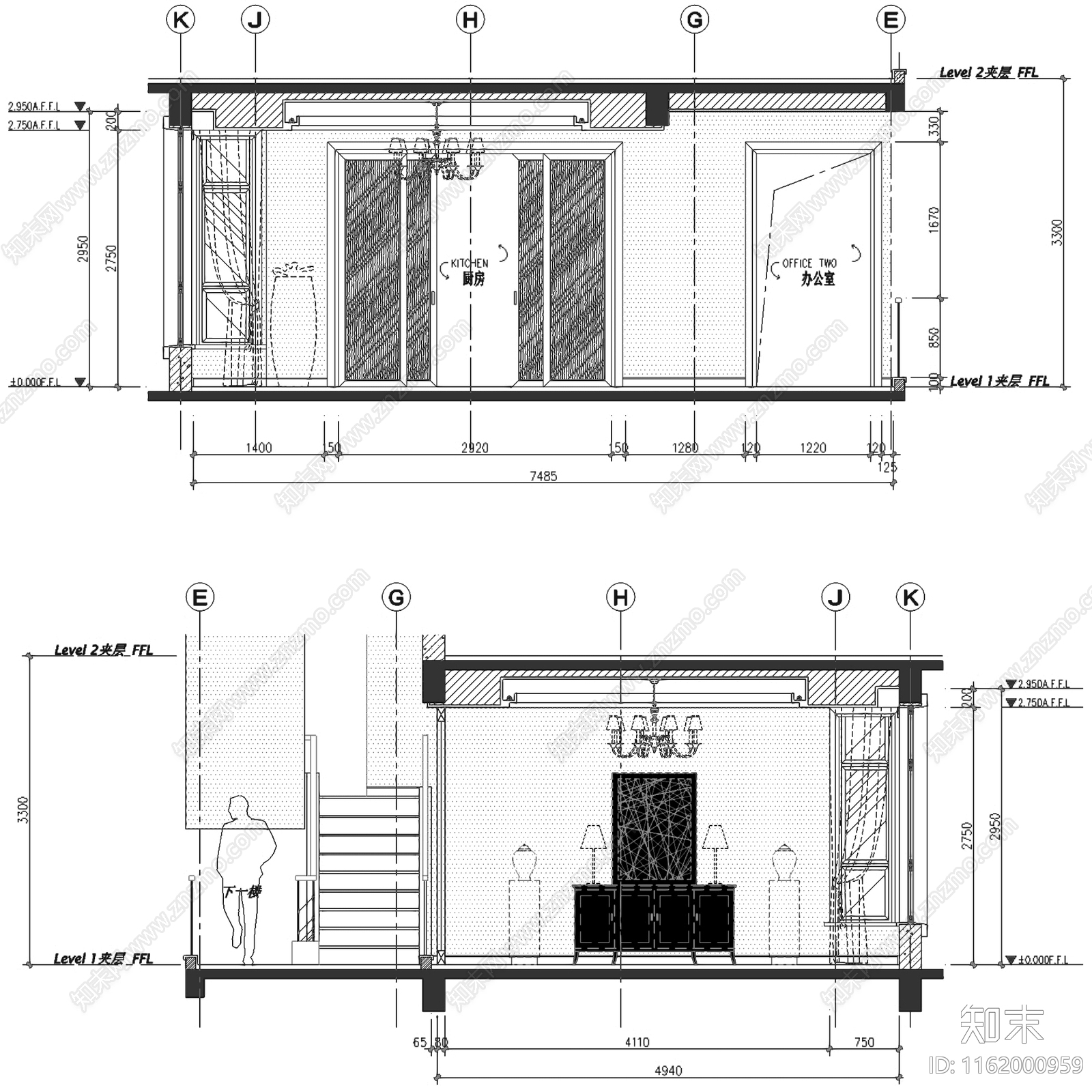 现代简约池州二层别墅职住一体办公住宅室内家装cad施工图下载【ID:1162000959】