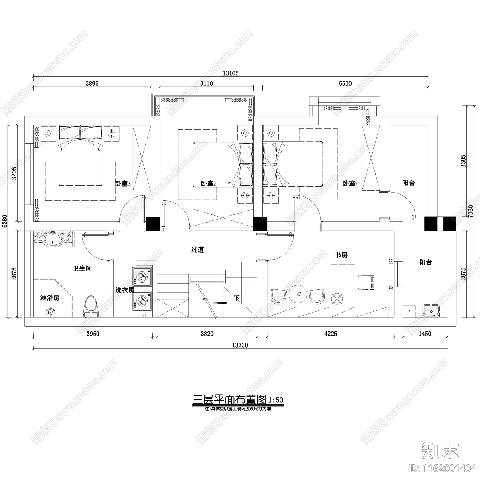 欧式简欧弘景雅墅三层别墅室内家装cad施工图下载【ID:1162001404】