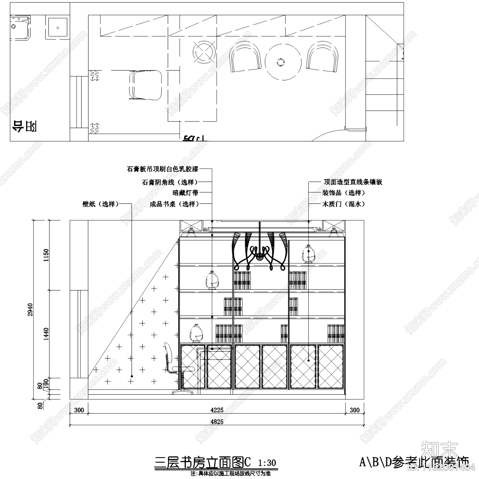 欧式简欧弘景雅墅三层别墅室内家装cad施工图下载【ID:1162001404】