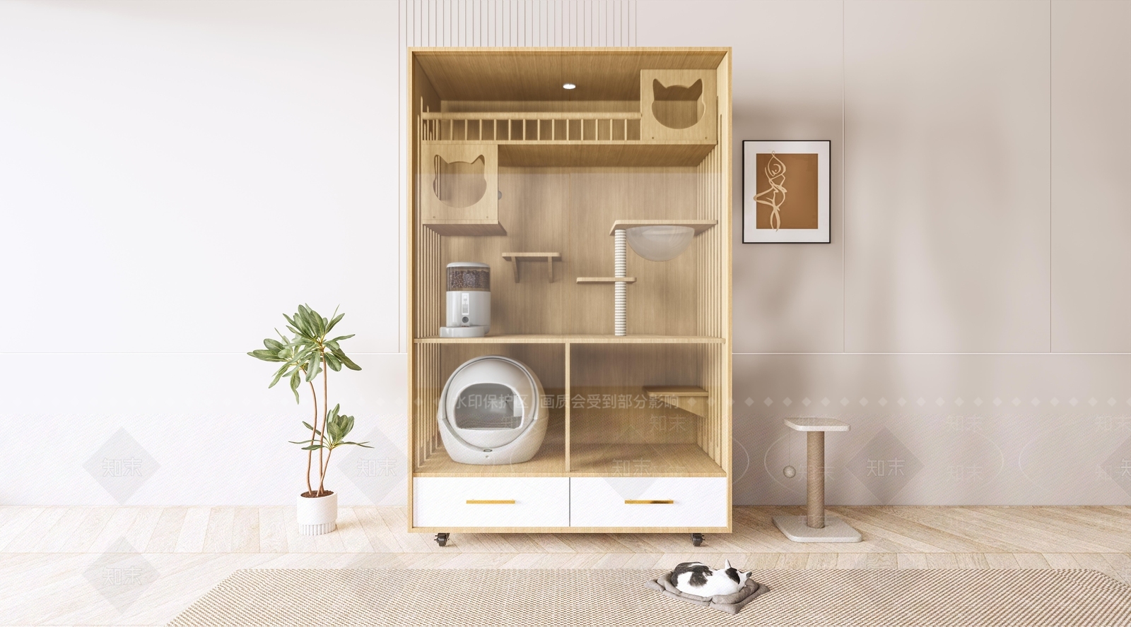现在原木猫爬柜SU模型下载【ID:1162004383】