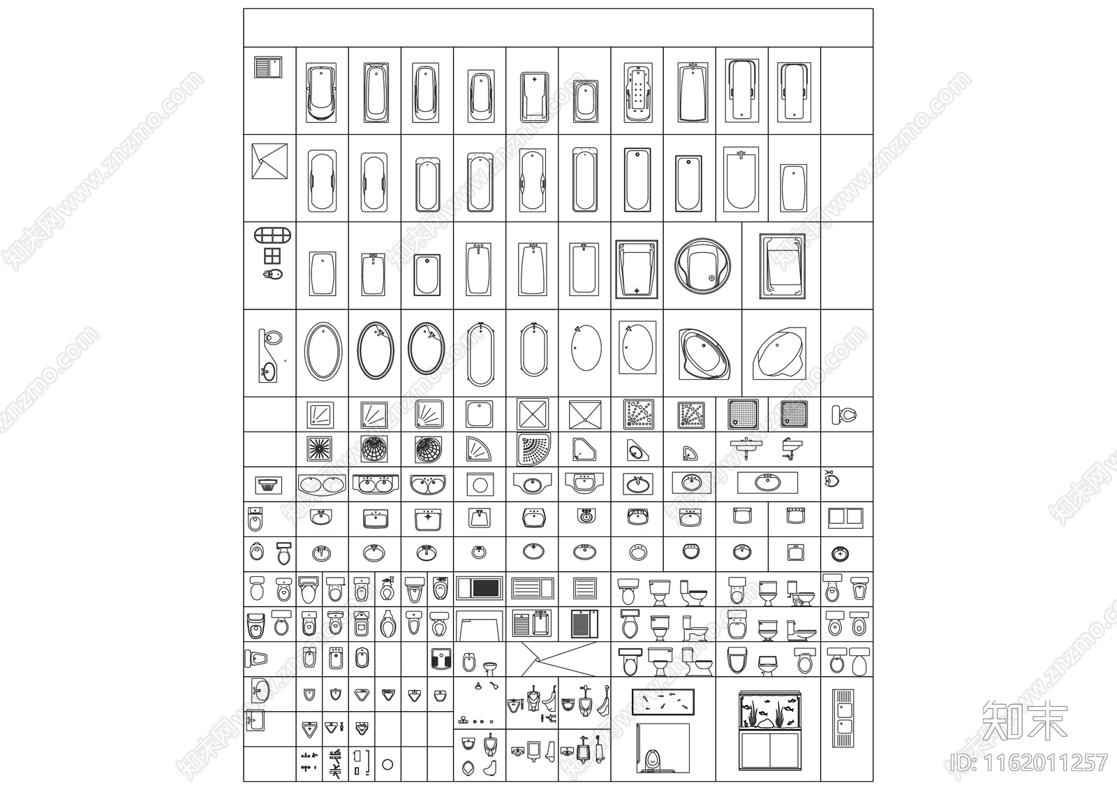 各类标准尺寸卫浴产品合集cad施工图下载【ID:1162011257】