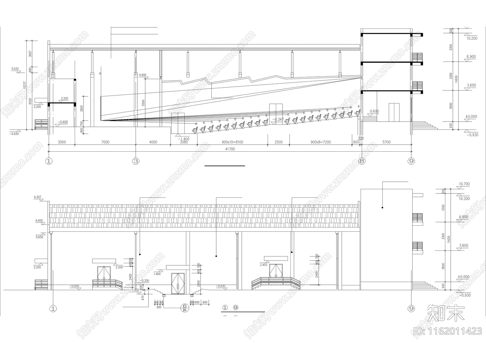 电影院单体建筑cad施工图下载【ID:1162011423】