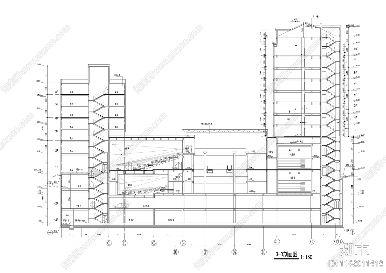 电影院建筑cad施工图下载【ID:1162011418】