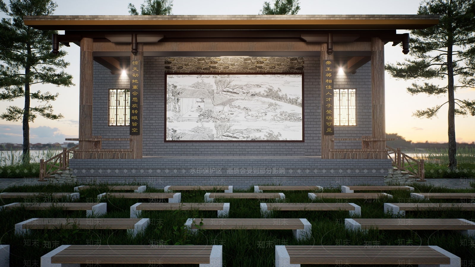 中式乡村舞台SU模型下载【ID:1162012218】